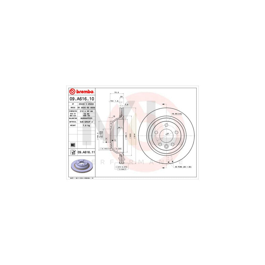 BREMBO 09.A616.11 Brake Disc Internally Vented, Coated, High-carbon | ML Performance Car Parts