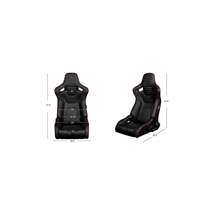 BRAUM Elite-R Series Racing Seats ( Black Leatherette - Red Piping ) – Pair