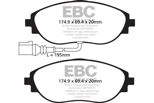 EBC Audi Seat Skoda Volkswagen Yellowstuff 4000 Series Front Sport Brake Pads & Premium OE Replacement Plain Discs Kit - TRW Caliper (Inc. 8S TTS, 5F Leon Cupra, 5E Octavia & MK7 Golf R) | ML Performance UK