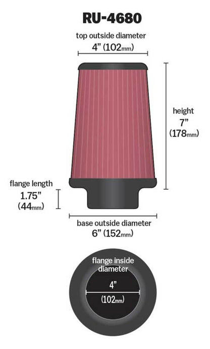K&N Engineering K&N Universal Clamp-On Air Filter 4in FLG / 6in B / 4in T / 7in H