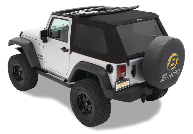 Bestop 07-18 Jeep Wrangler JK 2-Door A-Top Trektop (Prem Blk Twill Tinted Windows No Door Skins)