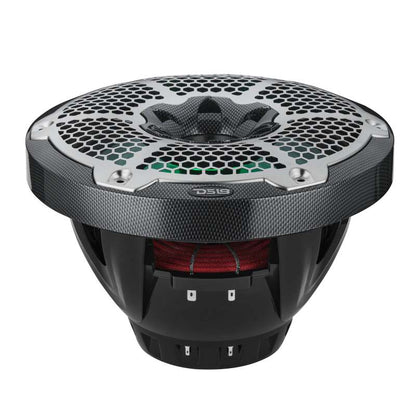 DS18 Hybrid Marine Speakers w/ Driver And RGB LED 10in 2-Way 450 Watts RMS 4 ohm Crbn Fiber w/ Cover