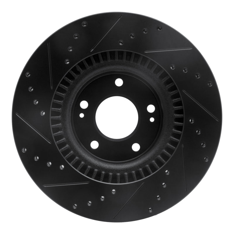 R1 Concepts R1 10-16 Hyundai Genesis Coupe Front Right Drilled & Slotted Black Brake Rotor