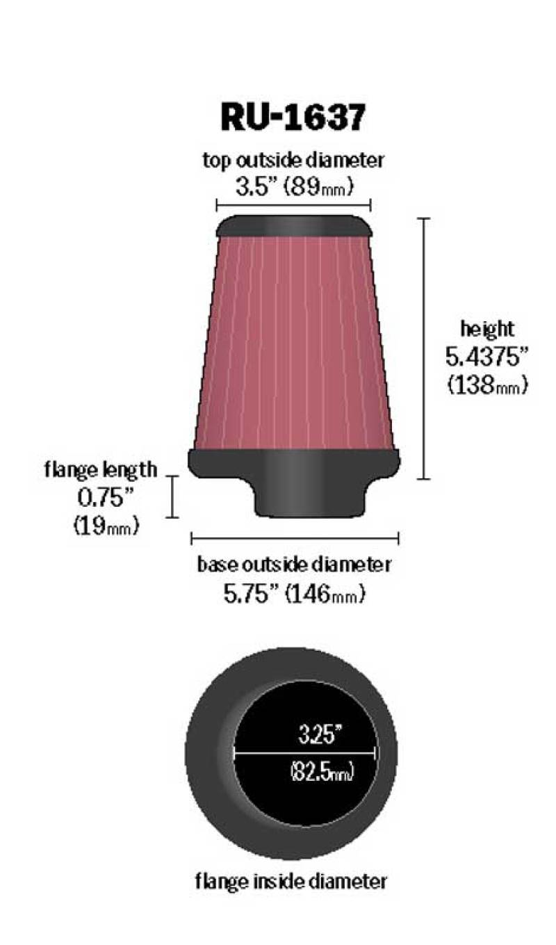 K&N Engineering K&N Universal Clamp-On Air Filter 3-1/4in FLG / 5-3/4in B / 3-1/2in T / 5-7/16in H