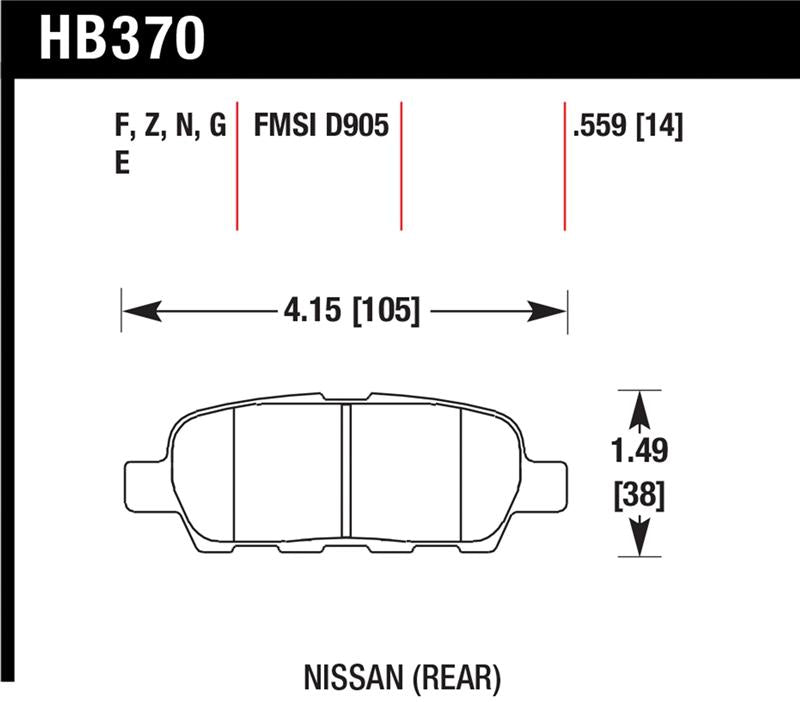 Hawk Performance Hawk 03-07 350z / G35 / G35X w/o Brembo Performance Ceramic Street Rear Brake Pads