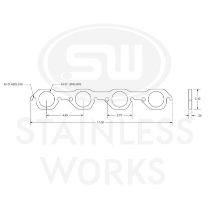 Stainless Works SBF AFR 225 Head Round Port Header 304SS Exhaust Flanges 1-7/8in Primaries