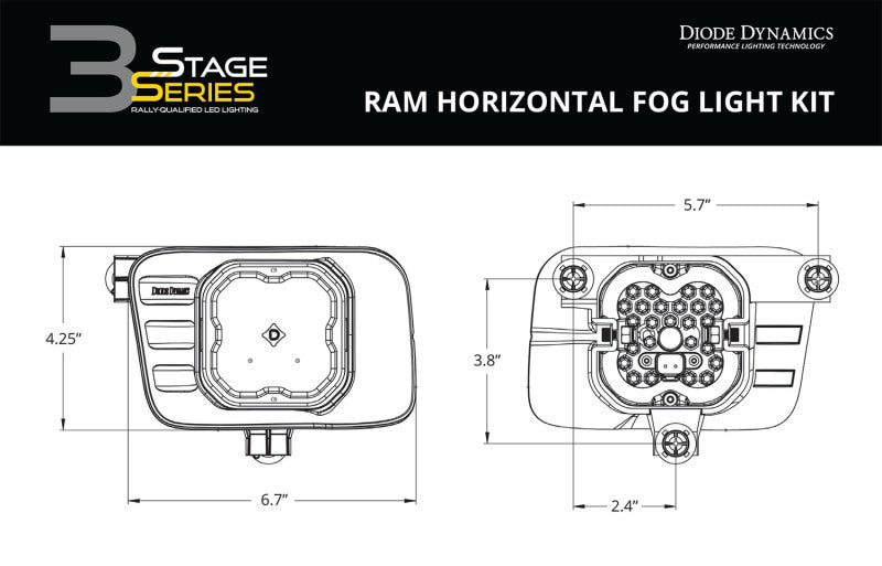 Diode Dynamics SS3 Sport Type Ram Horiz Kit ABL - White SAE Fog