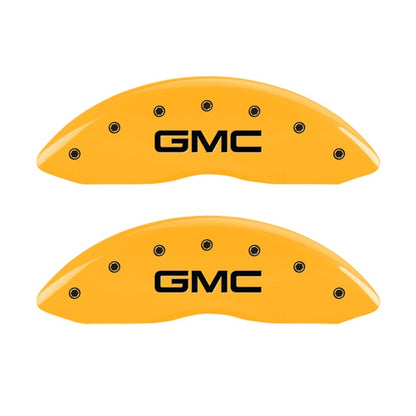 MGP Front set 2 Caliper Covers Engraved Front GMC Yellow finish black ch