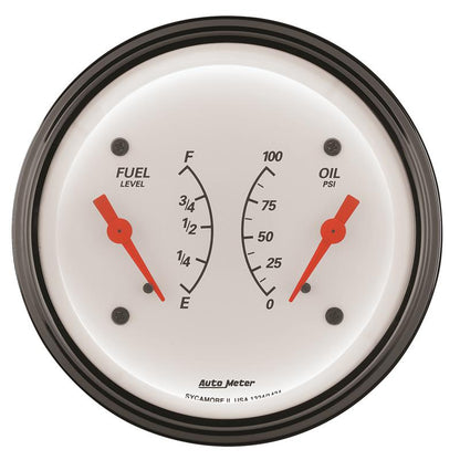 AutoMeter Gauge Dual Fuel & Oilp 3-3/8in. 240 Ohm(e) to 33 Ohm(f) & 100PSI Elec Arctic White