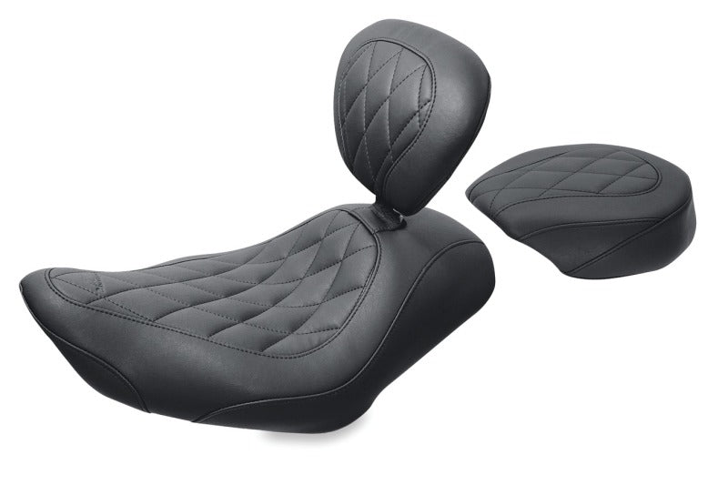 Mustang Motorcycle Mustang 04-21 Harley Wide Tripper Passenger Seat Diamond Stitch - Black