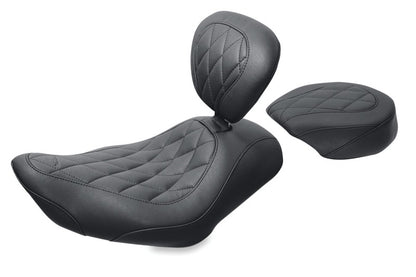 Mustang Motorcycle Mustang 04-21 Harley Wide Tripper Passenger Seat Diamond Stitch - Black