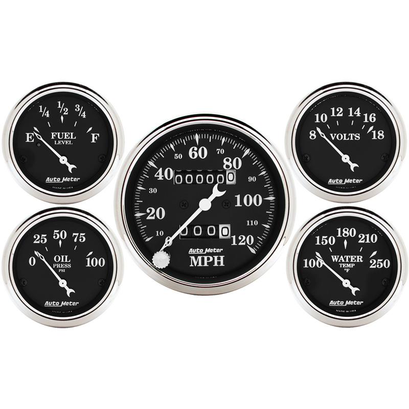 AutoMeter Auto Meter Gauge Kit 5 pc. 3 1/8in & 2 1/16in Mechanical Speedometer Old Tyme Black