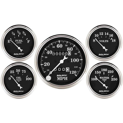 AutoMeter Auto Meter Gauge Kit 5 pc. 3 1/8in & 2 1/16in Mechanical Speedometer Old Tyme Black