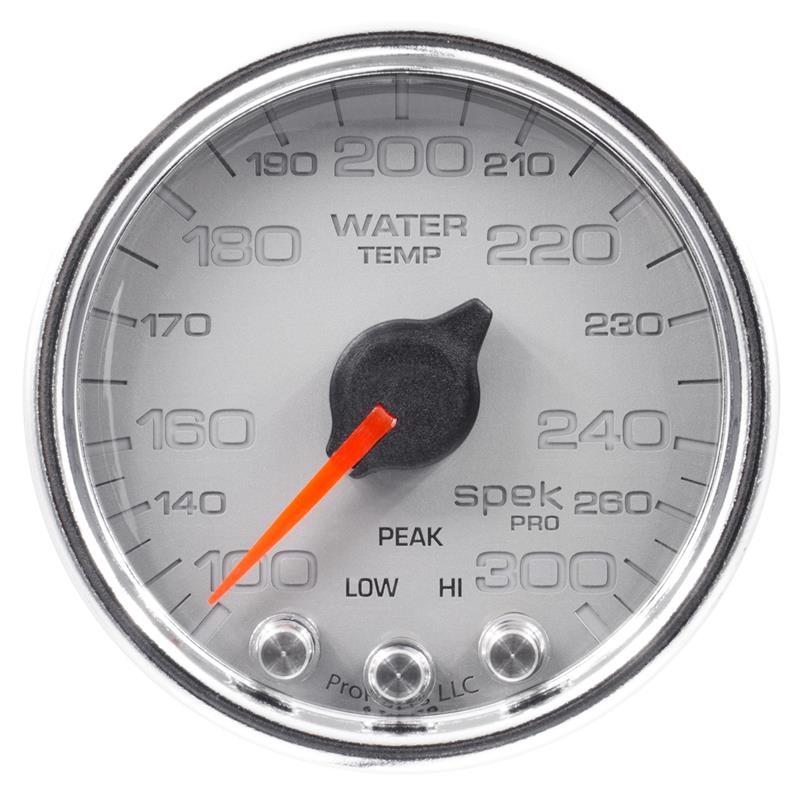 Autometer Spek-Pro Gauge Water Temp 2 1/16in 300f Stepper Motor W/Peak & Warn Slvr/Chrm