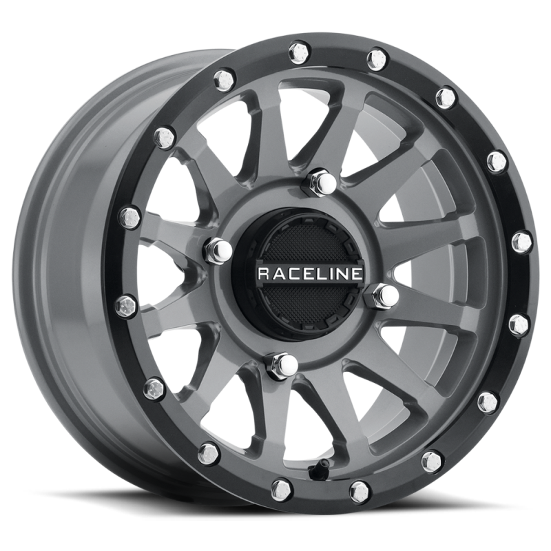 Raceline A95SG Trophy 14x7in / 4x110 BP / 10mm Offset / 83.8mm Bore - Grey & Black Lip Wheel