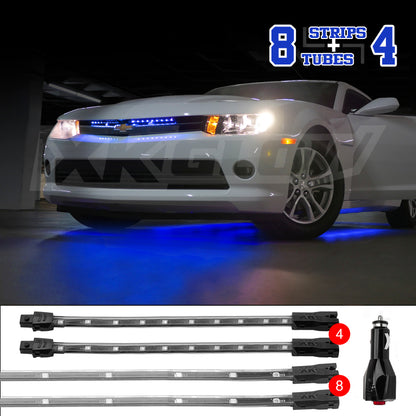 XKGLOW XK Glow Single Color XKGLOW UnderglowLED Accent Light Car/Truck Kit Blue - 8x24In Tube + 4x8In Strip