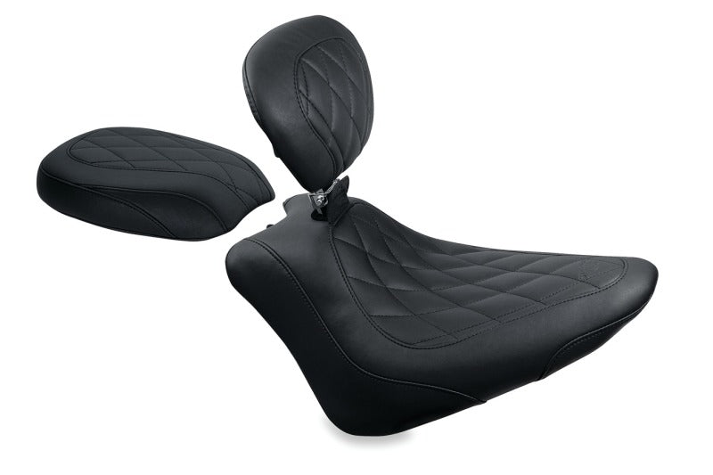 Mustang Motorcycle Mustang 11-13 Harley Blackline, 12-17 Slim/Slim S Wide Tripper Passenger Seat Diamond Stitch - Blac