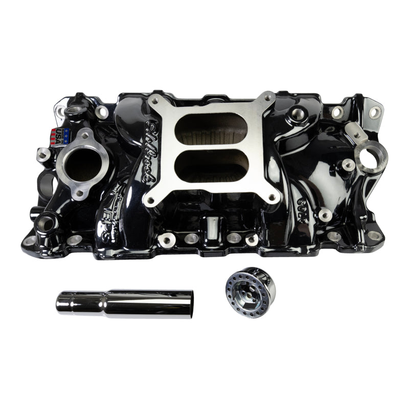 Edelbrock Chevy SB Performer EPS Manifold w/ Oil Fill Tube - Black Plasma