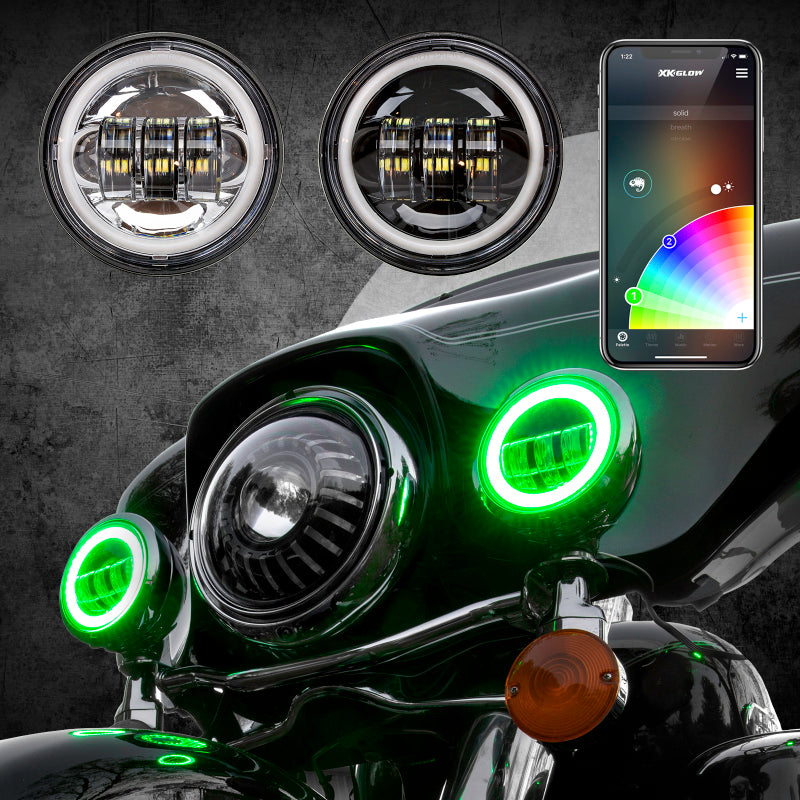 XKGLOW XK Glow 4.5In Black RGB LED Harley Running Light XKchrome Bluetooth App Controlled Kit