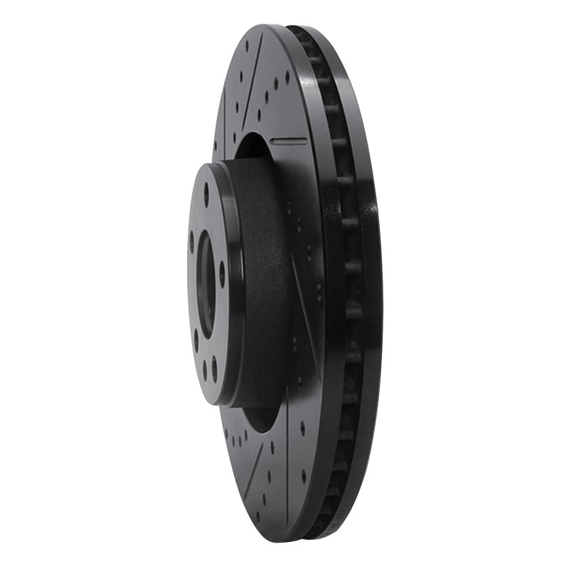 R1 Concepts R1 05-11 Audi A6 Quattro Front Left Drilled & Slotted Black Brake Rotor