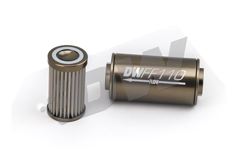 DeatschWerks Stainless Steel 10AN 100 Micron Universal Inline Fuel Filter Housing Kit (110mm)