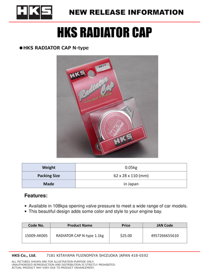HKS 15009-AK005 RADIATOR CAP N-type
