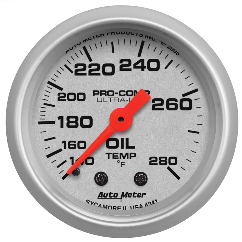 Autometer Ultra-Lite 52mm 140-280 Deg F Mechanical Oil Temp Gauge