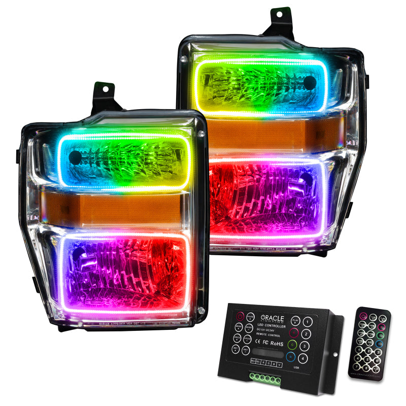 ORACLE Lighting Oracle 08-10 Ford F250 Pre-Assembled Halo Headlights - Chrome Housing - w/ 2.0 Controller
