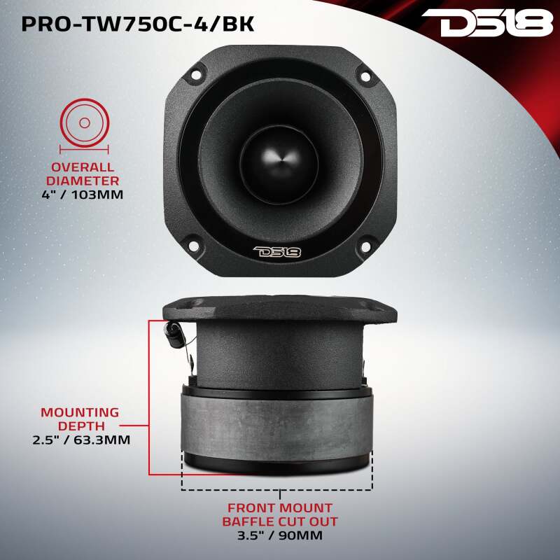 DS18 4in Super Bullet Tweeter 200 Watts RMS 1.5in Titanium Vc 4 ohm Black