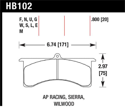 Hawk Performance Hawk AP Racing 6 - Sierra/JFZ - Wilwood DTC-60 Race Brake Pads