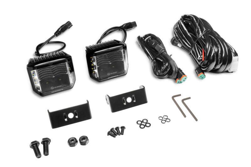Go Rhino Xplor Blackout Series Cube LED Sideline Flood Light Kit (Surface Mount) 4x3 - Blk (Pair)