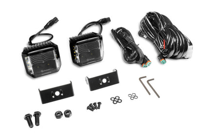 Go Rhino Xplor Blackout Series Cube LED Sideline Flood Light Kit (Surface Mount) 4x3 - Blk (Pair)