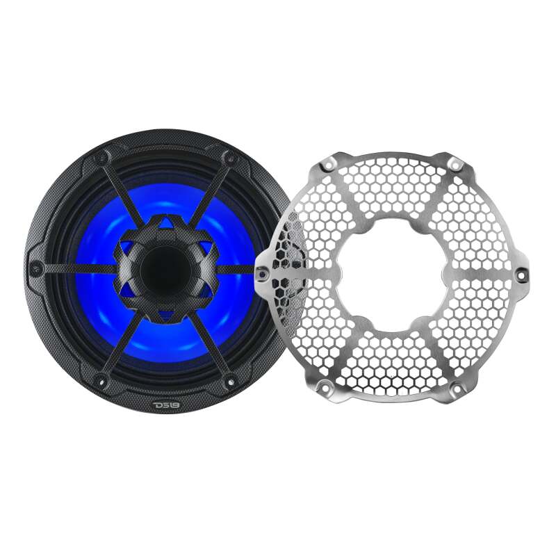 DS18 Hybrid Marine Speakers w/ Driver And RGB LED 10in 2-Way 450 Watts RMS 4 ohm Crbn Fiber w/ Cover