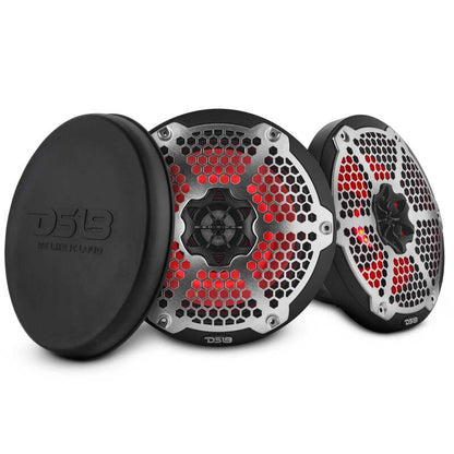 DS18 Hybrid Marine Speaker w/ Driver And RGB LEDs 8in 2-Way 350 Watts RMS 4 ohm Black w/ Covers