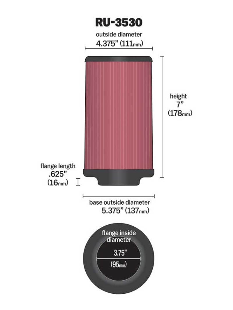 K&N Engineering K&N Universal Rubber Filter 3.75in FLG x 5.375in Base x 5.375in Top x 7in Height
