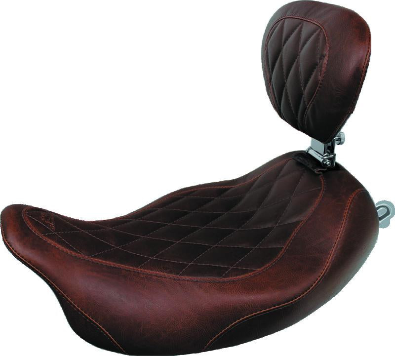 Mustang Motorcycle Mustang 2008-17 Harley Rd King,06-07 Str Glide,00-05 Eagle Wide Tripper Solo Seat - Brown