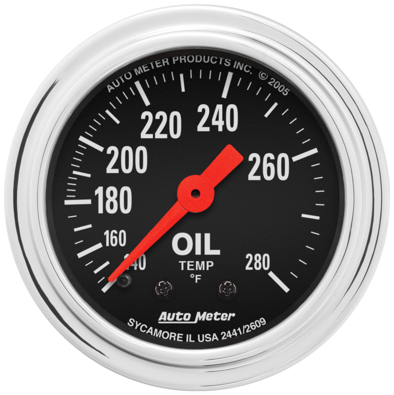 Autometer Traditional Chrome 2-1/16in 140-280 Deg F Mechanical Oil Temp Gauge