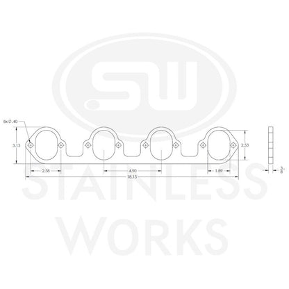 Stainless Works Big Block Ford Flat Tall Oval Port Header 304SS Exhaust Flanges 2-1/4in Primaries
