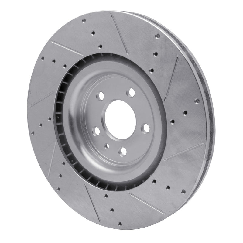 R1 Concepts R1 13-14 Ford Mustang Front Left Drilled & Slotted Silver Brake Rotor