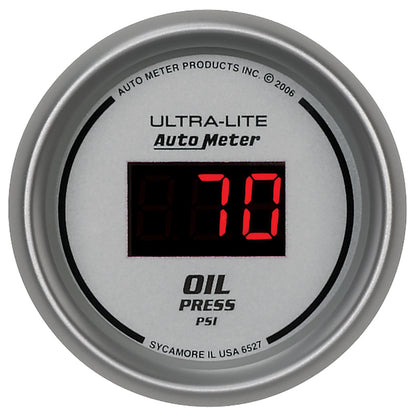 Autometer Ultra-Lite 2-1/16in 100PSI Silver Dial Digital Oil Pressure Gauge w/ Red LED