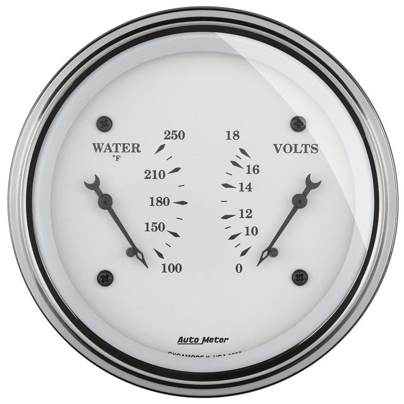 AutoMeter Gauge Dual Wtmp & Volt 3-3/8in. 250 Deg. F & 18V Elec Old Tyme White