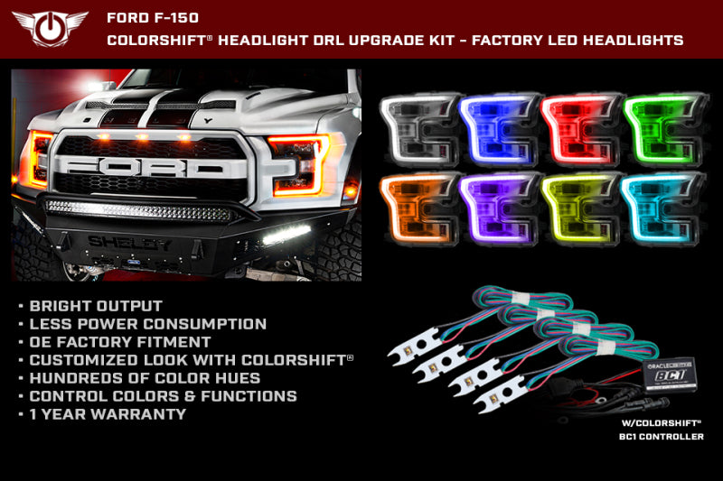 ORACLE Lighting Oracle 15-17 Ford F-150 Headlight DRL Upgrade Kit - ColorSHIFT w/ BC1 Controller