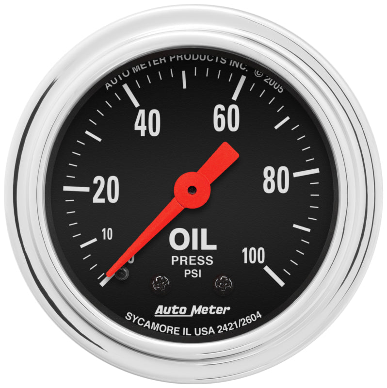 Autometer Traditional Chrome 2-1/16in 100 PSI Mechanical Oil Pressure Gauge