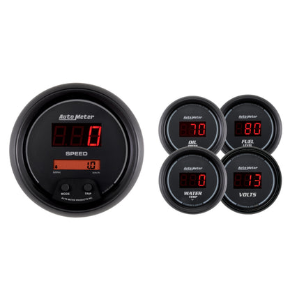 AutoMeter Gauge Kit 5 Pc. 3-3/8in. & 2-1/16in. Elec Speedo Digital Black Dial W/ Red Led