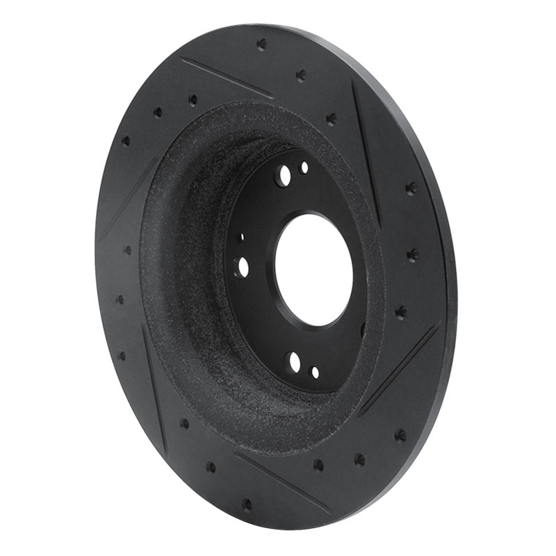 R1 Concepts R1 05-17 Honda Accord Rear Left Drilled & Slotted Black Brake Rotor