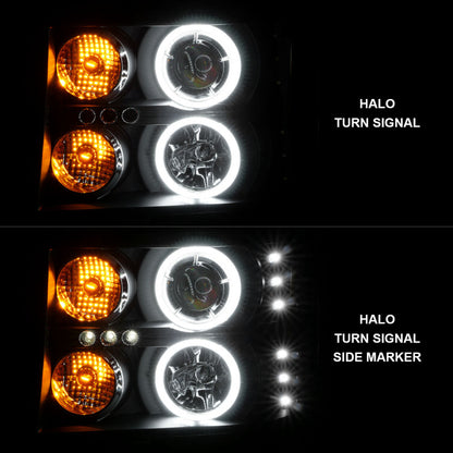 ANZO 2007-2013 GMC Sierra 1500 Projector Headlights w/ Halo Black