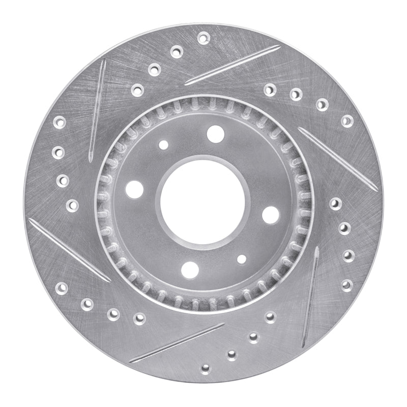 R1 Concepts R1 95-00 Nissan Sentra Front Right Drilled & Slotted Silver Brake Rotor