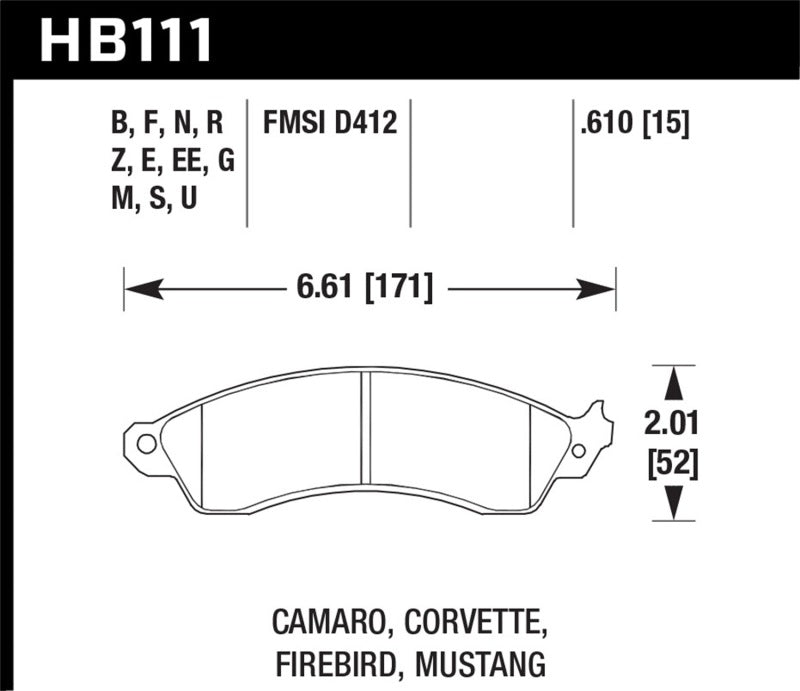 Hawk Performance Hawk 1991 Chevrolet Camaro 3.1L Heritage Edition Performance Package Front ER-1 Brake Pads
