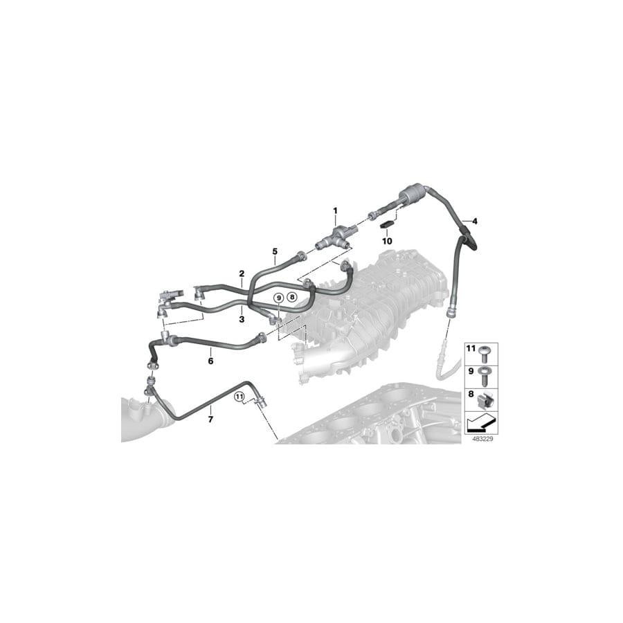 Genuine BMW 13908681537 G01 G02 Fuel Tank Breath.Line With Resonator (Inc. X3)