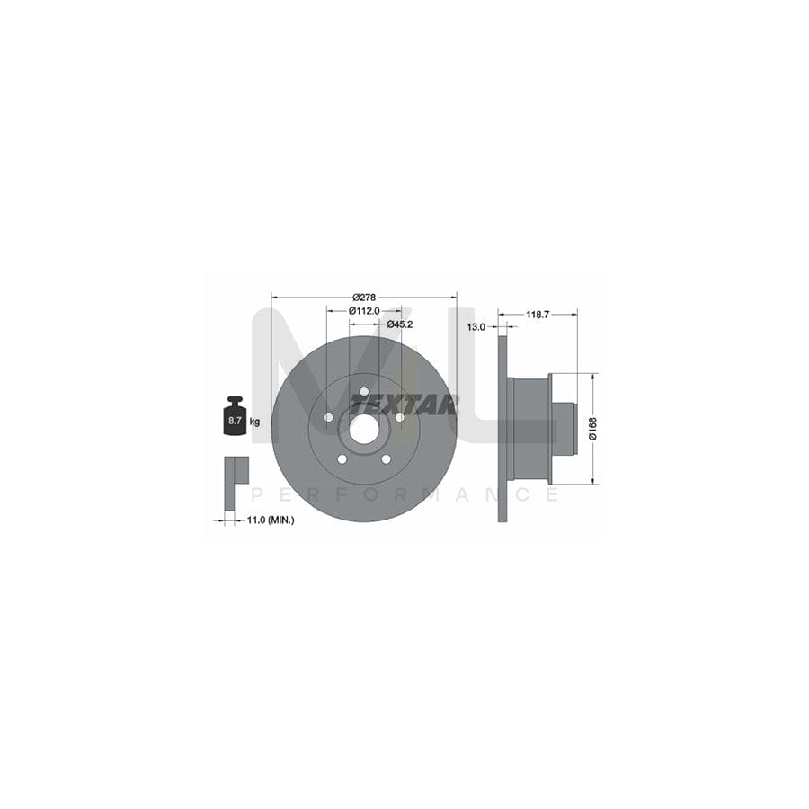 TEXTAR 92022000 Brake Disc for Solid, with wheel hub, without wheel studs  - 1 piece